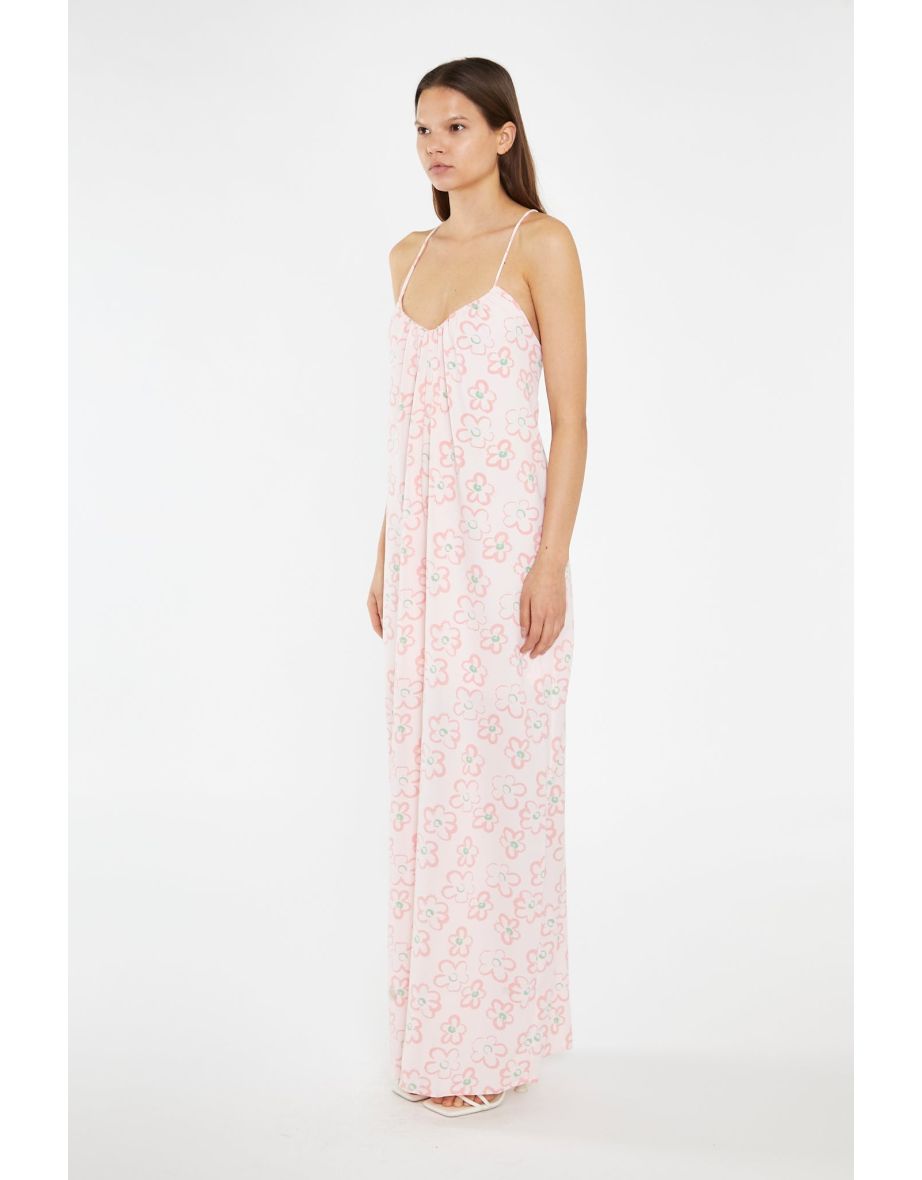 Pink Painted-Daisy Loose-Fit Lace-Up Jumpsuit - 3