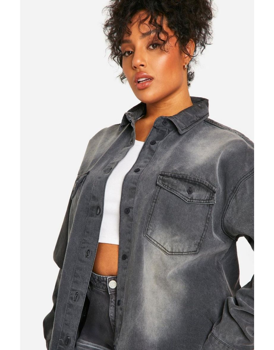 Plus Oversized Longline Denim Shirt - 3