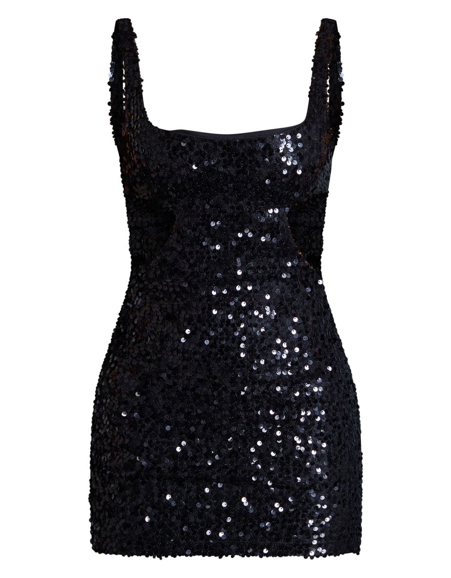 Black Sequin Side Cut Out Strappy Bodycon Dress - 4