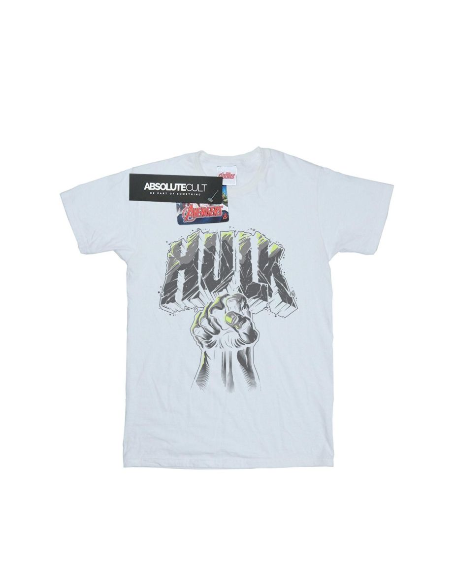 Marvel Mens Hulk Punch Logo T-Shirt - White