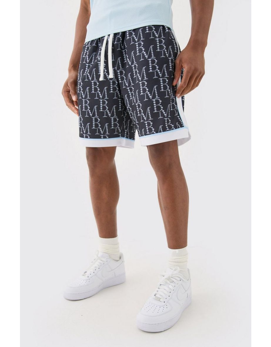 Loose Fit BM Print Mesh Basketball Short - black
