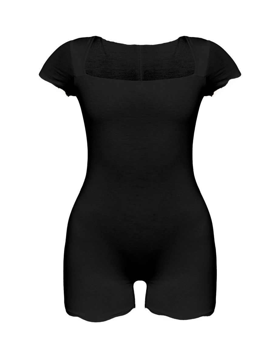 Black Double Layer Contour Jersey Square Neck Unitard - 4