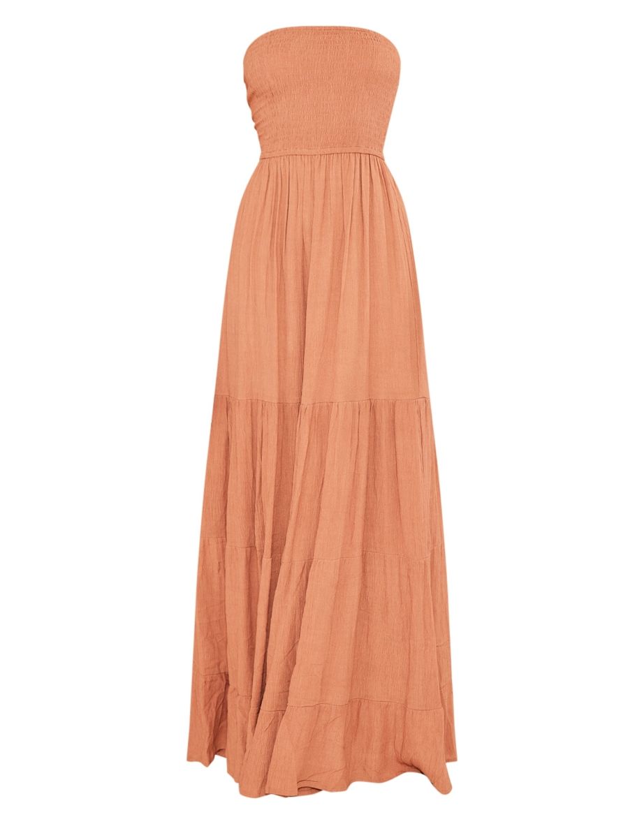 Clay Textured Shirred Bandeau Tiered Floaty Maxi Dress - 4