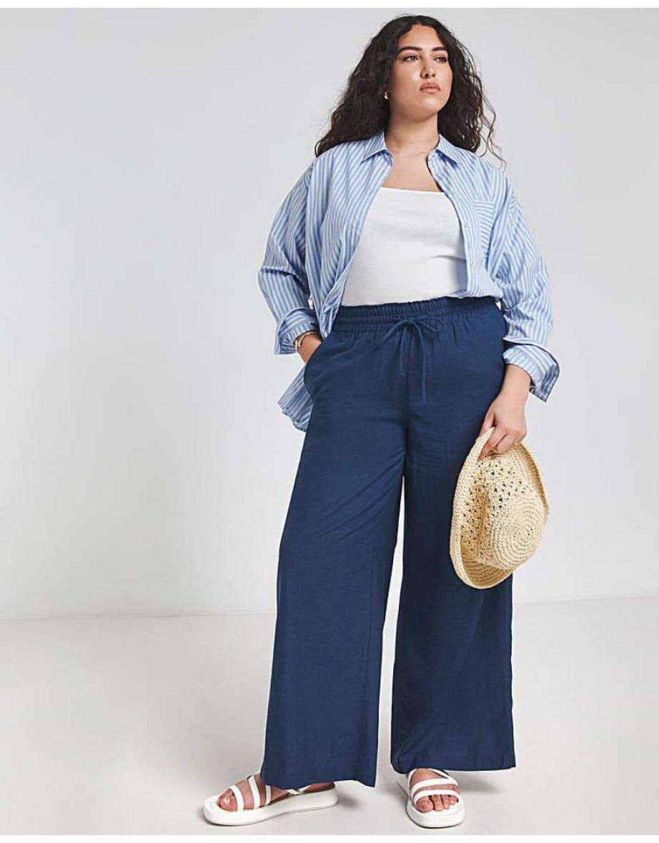 Navy Linen Wide Leg Trouser