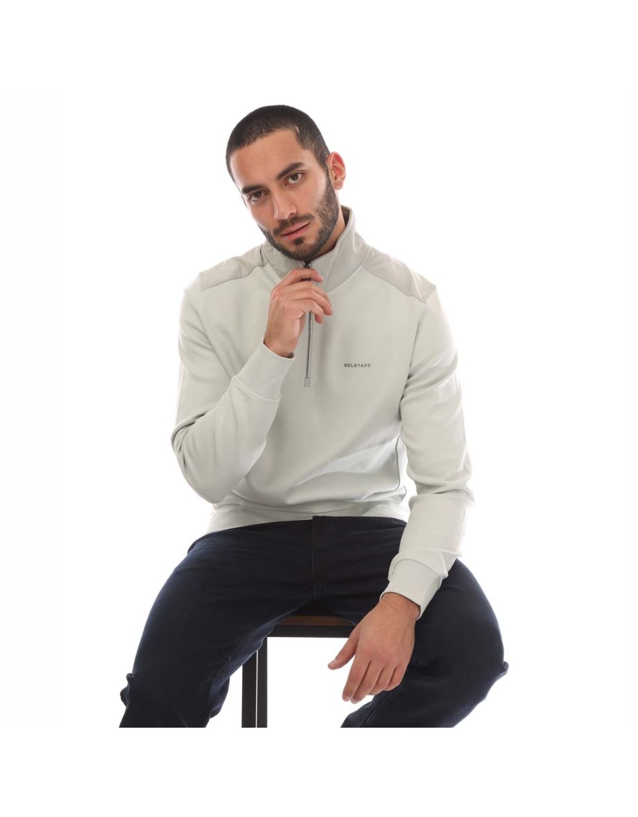 Men's Belstaff Cotton Fleece Alloy Quarter Zip Sweatshirt in White - 3