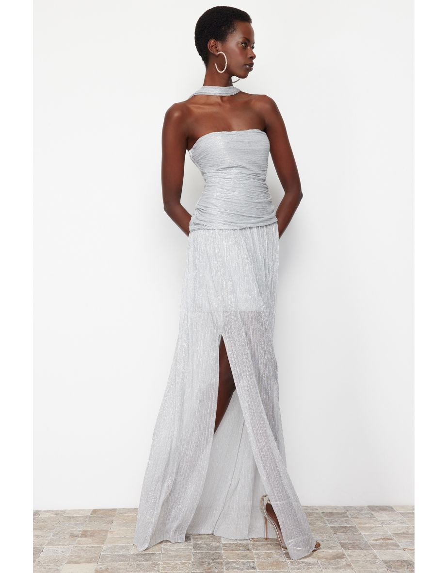 Shop Silver Halter Neck A-Line Midaxi Evening Dress Online in Iraq |  VogaCloset