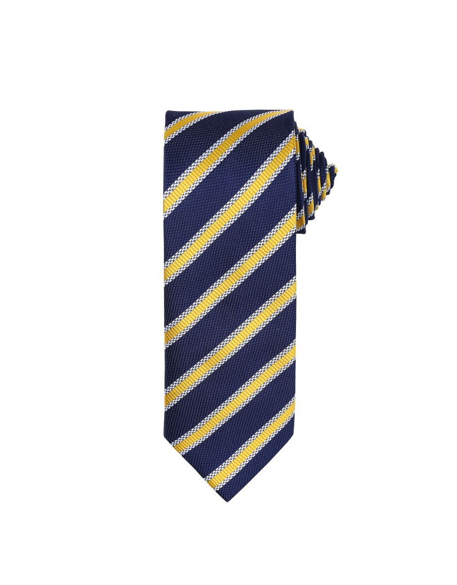 Premier Mens Waffle Stripe Formal Business Tie (Pack of 2) - Navy/Gold