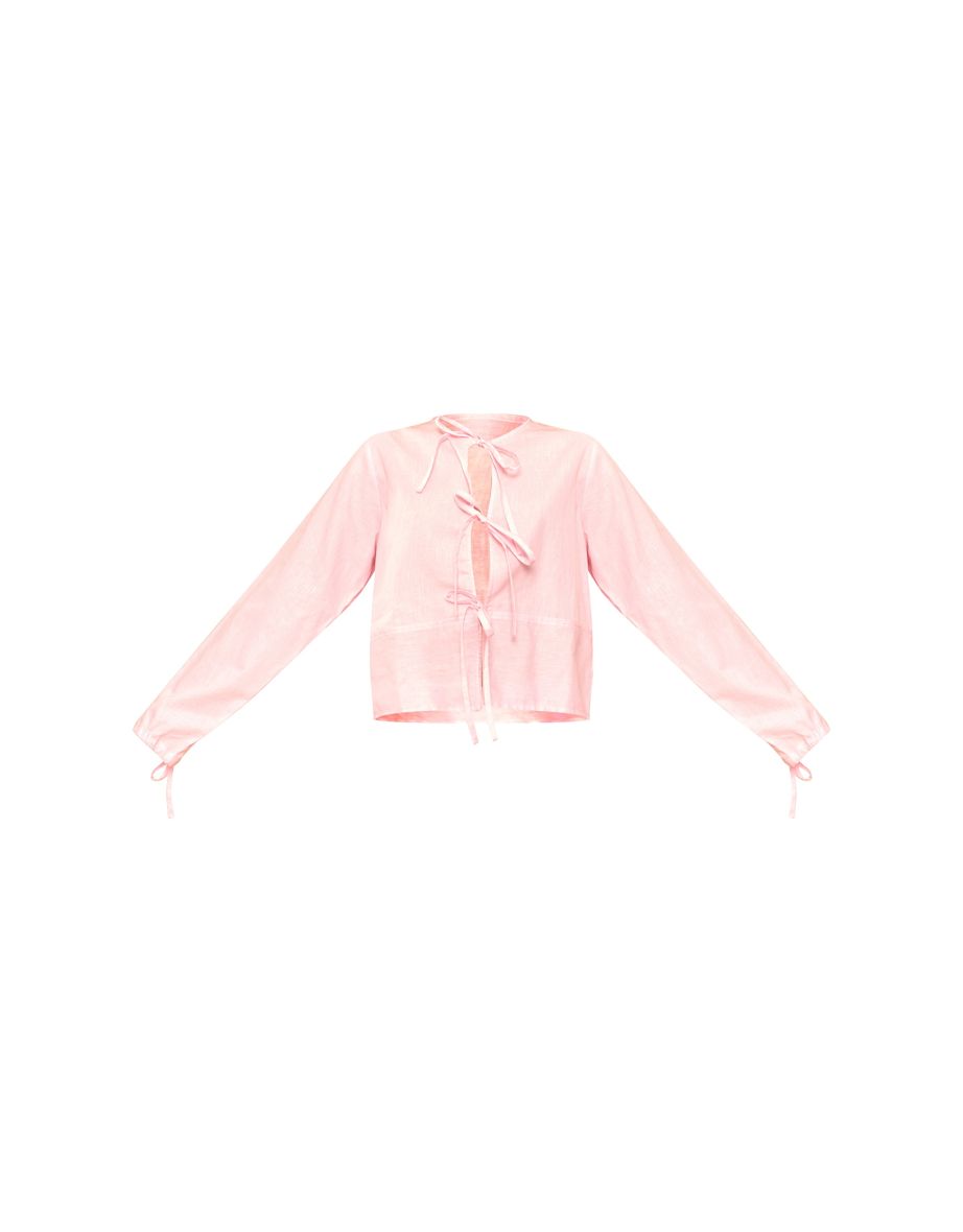 Light Pink Tie Front Shirt - 4