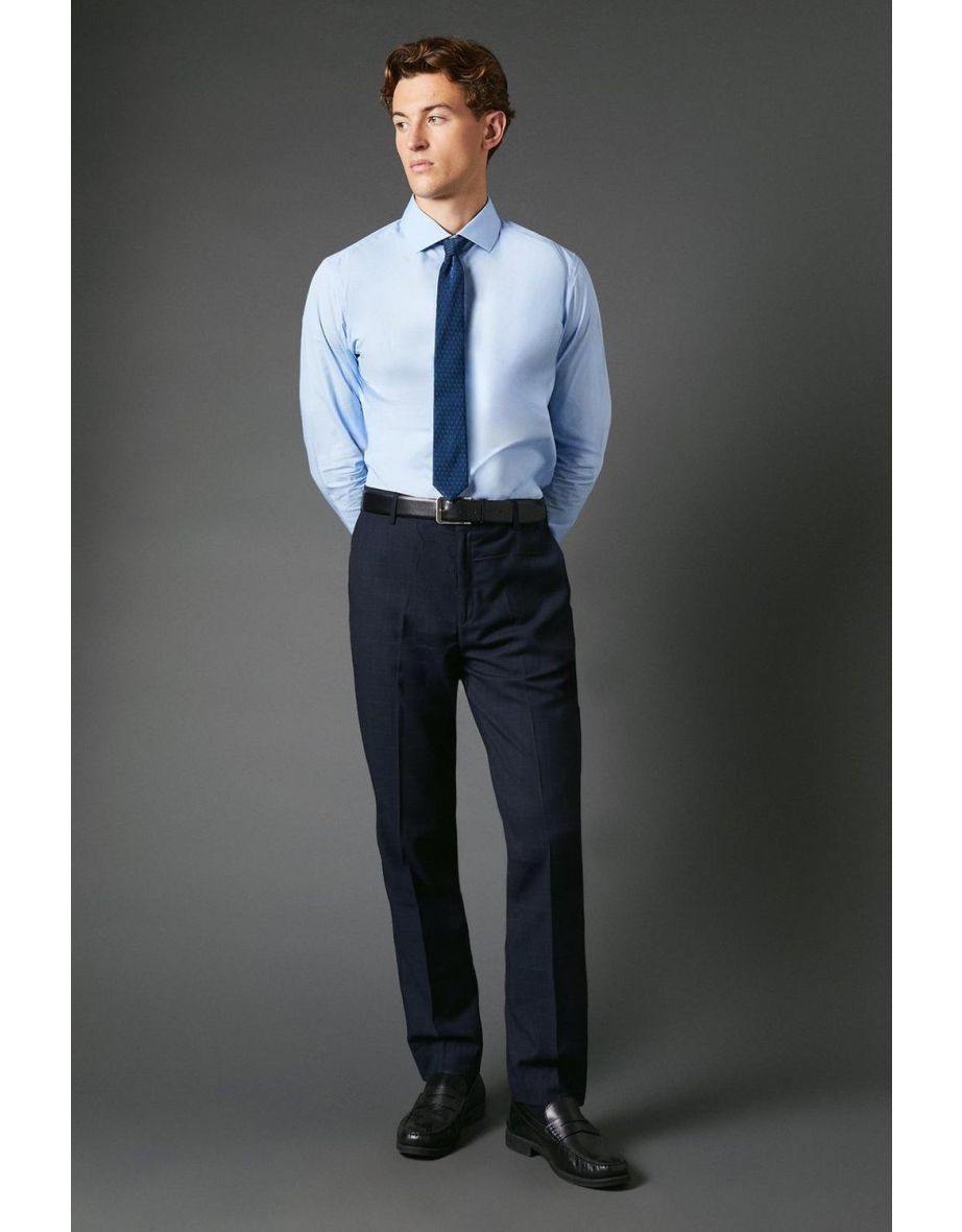 Navy Slim Fit Windowpane Check Smart Trouser