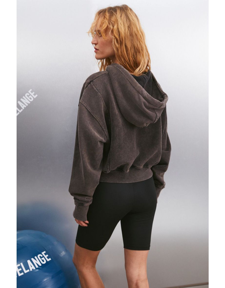 Lovısa Women's Wash Effect Oversize 3 Thread Knitted Organic Cotton Hooded Black Sweatshirt - 5