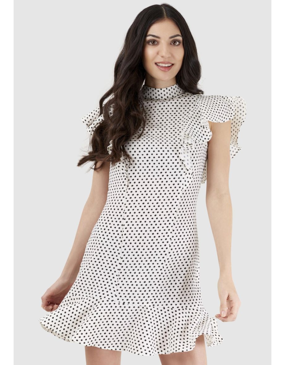 Closet London Black and White Polka Dot Frill Sleeveless Dress
