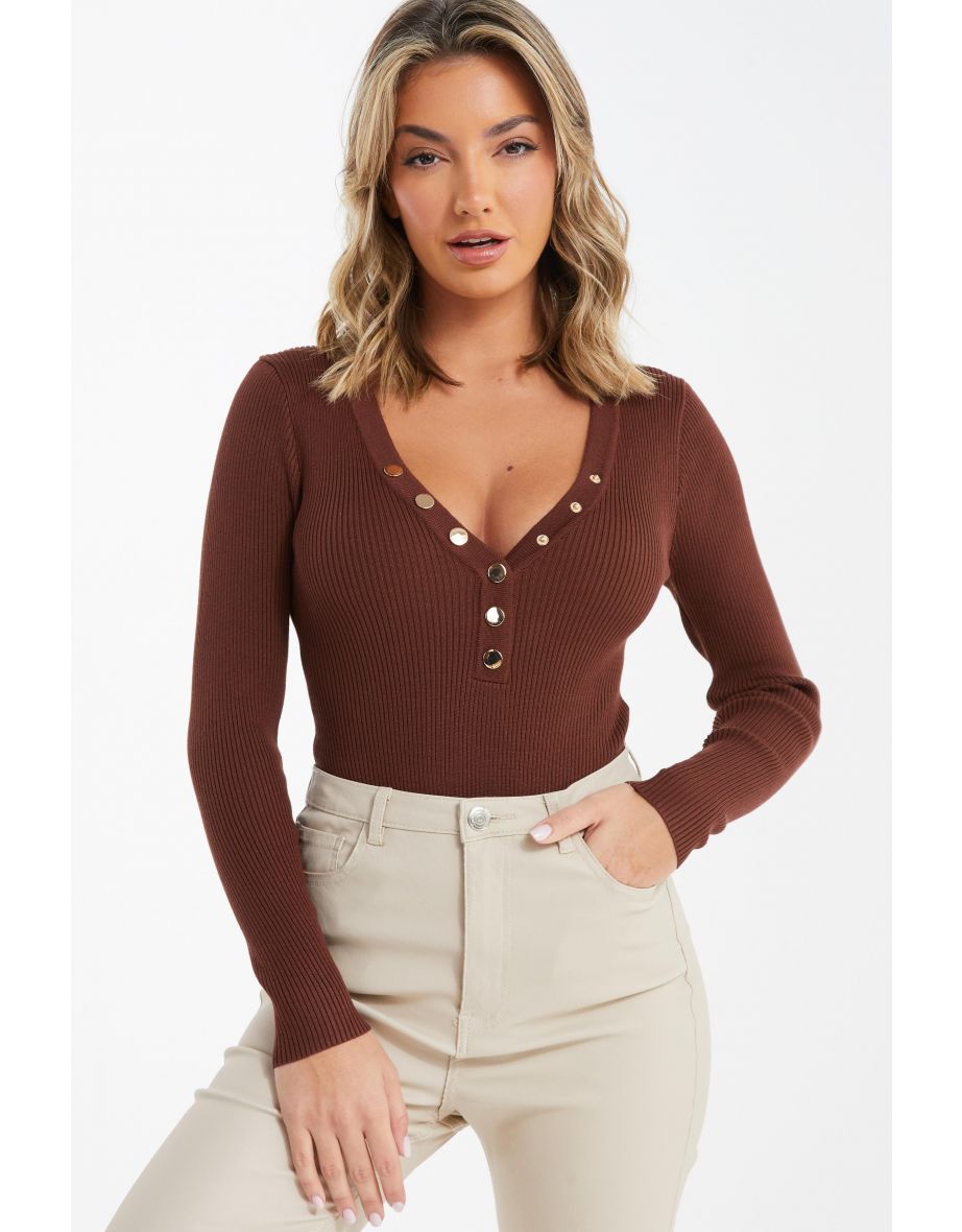 Brown Long Sleeve Bodysuits for Women