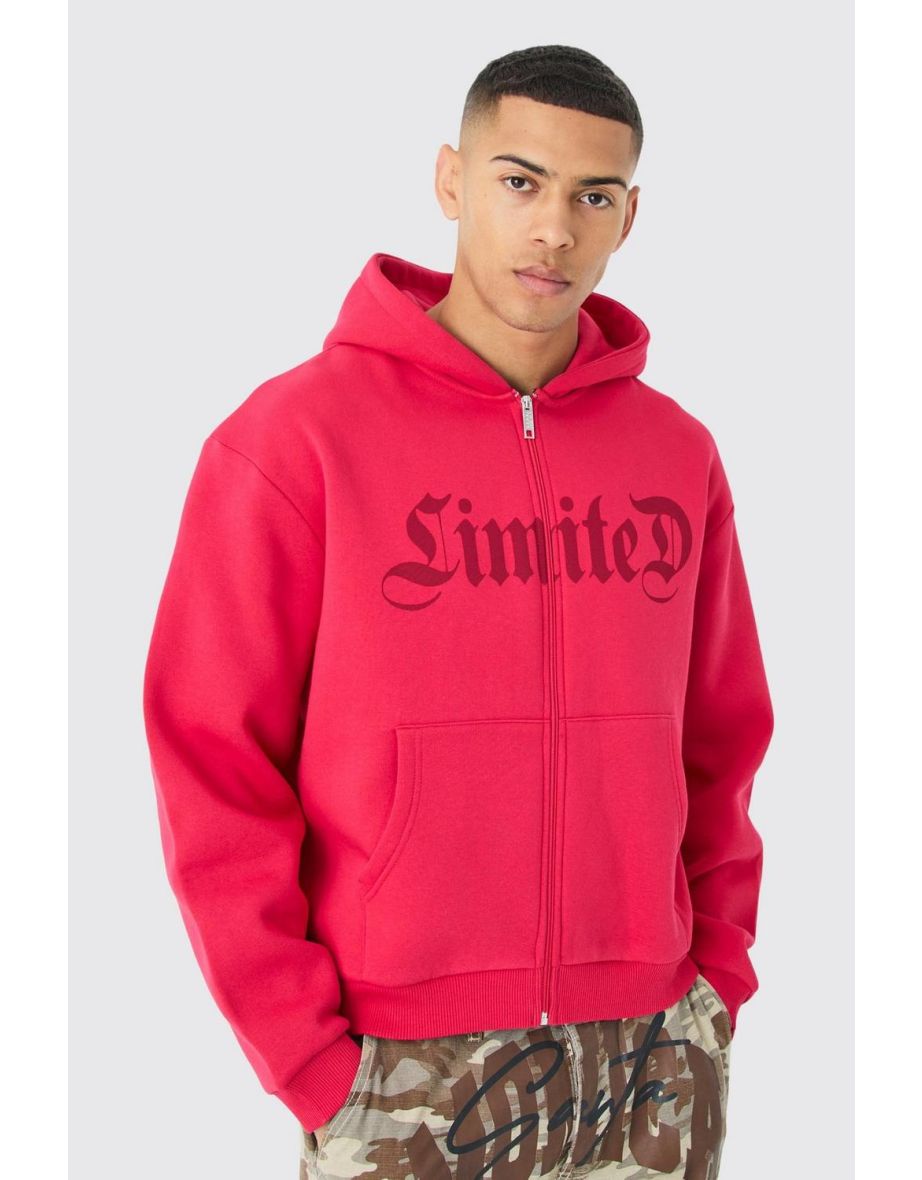 Oversized Boxy Limited Zip Through Hoodie - red