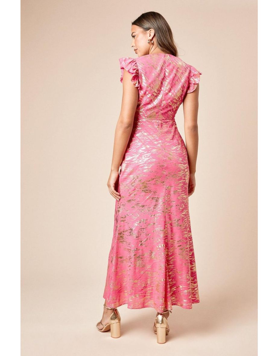 DP Luxe Metallic Frill Shoulder Midi Dress - 3