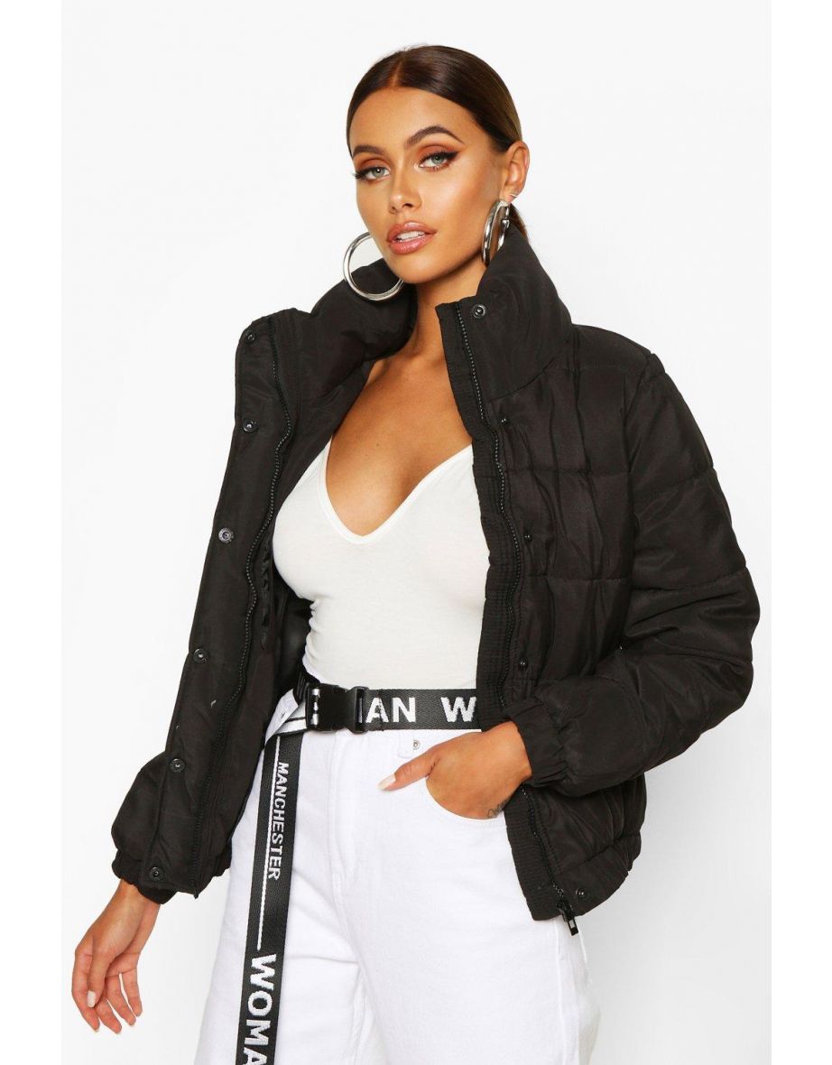 Funnel Neck Puffer Jacket - black