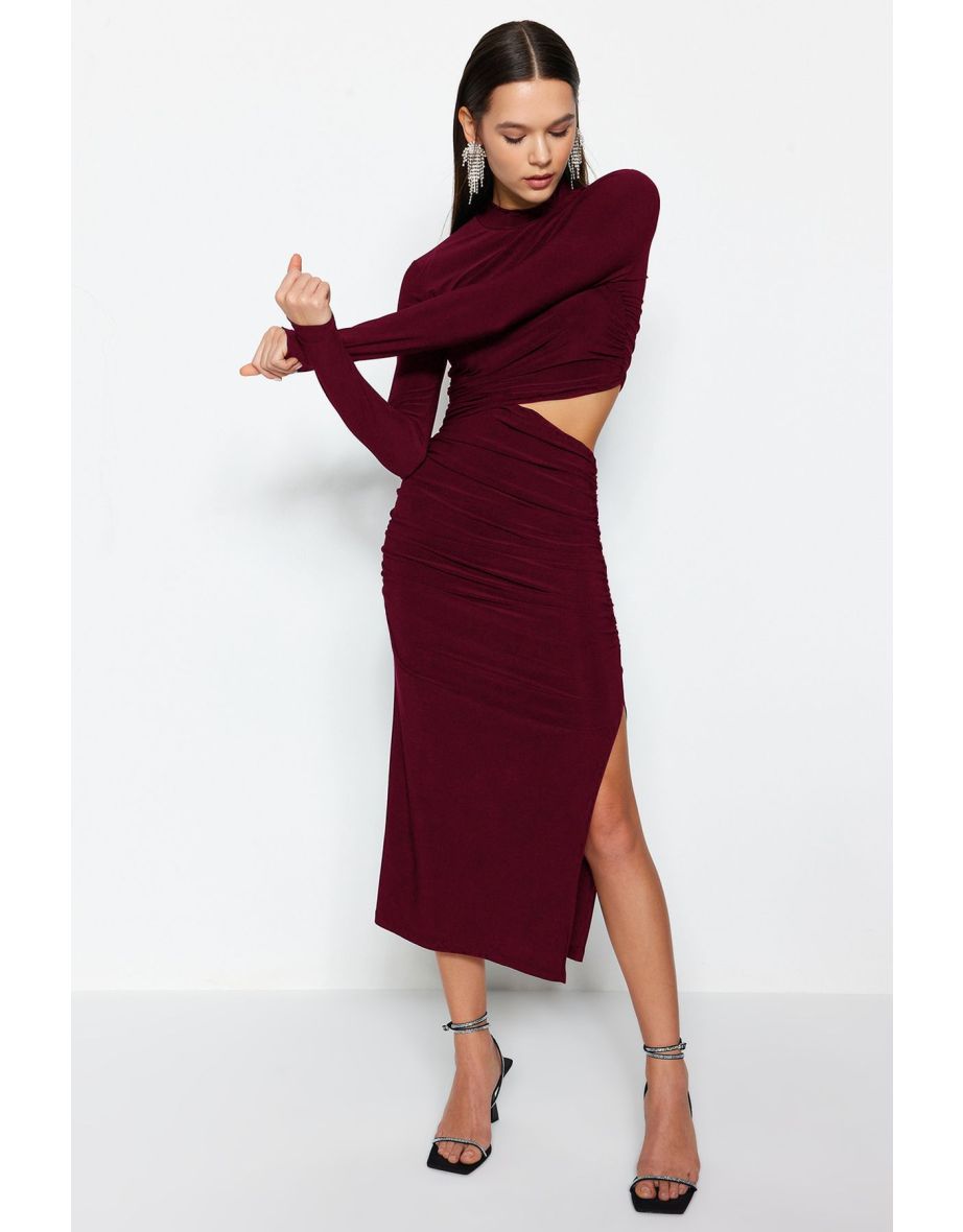 Elegant Evening Dress with Burgundy Window / Cut Out Detail