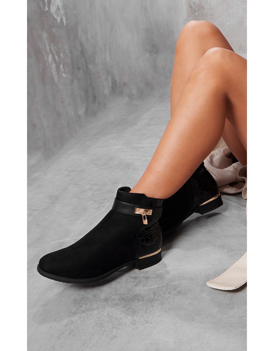 Black Pu Round Toe Chelsea Ankle Boots