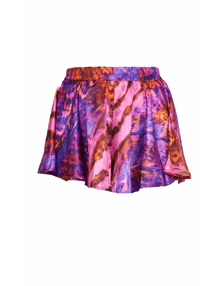 Purple Zebra Print Satin Floaty Shorts - 5