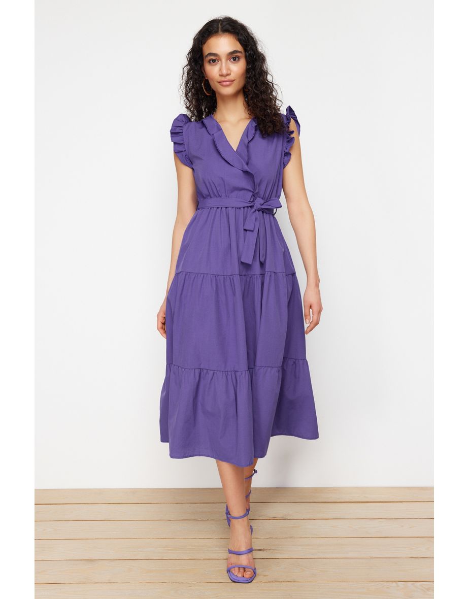 Purple belted dress best sale