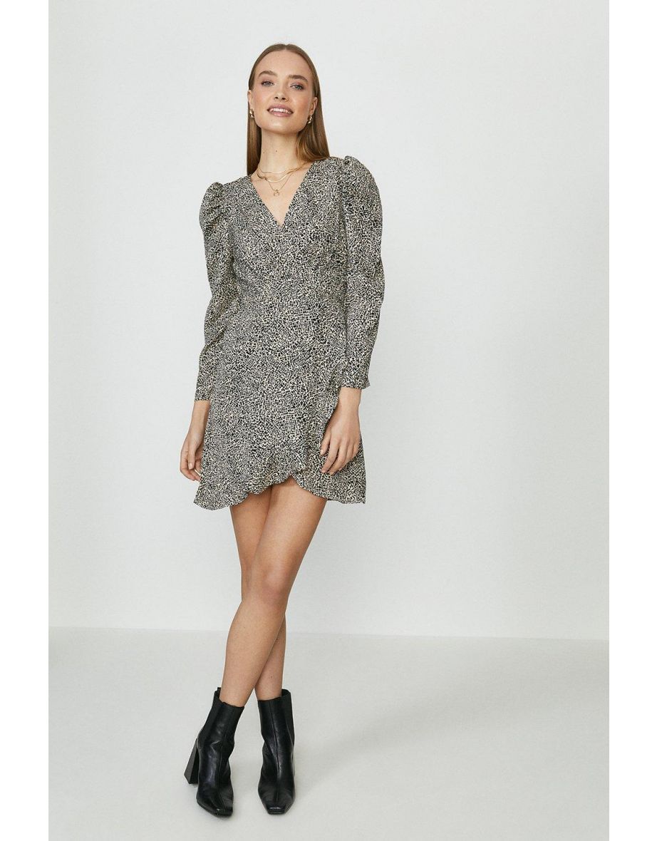 Brave Soul Mini Spot Print Puff Sleeve Wrap Dress