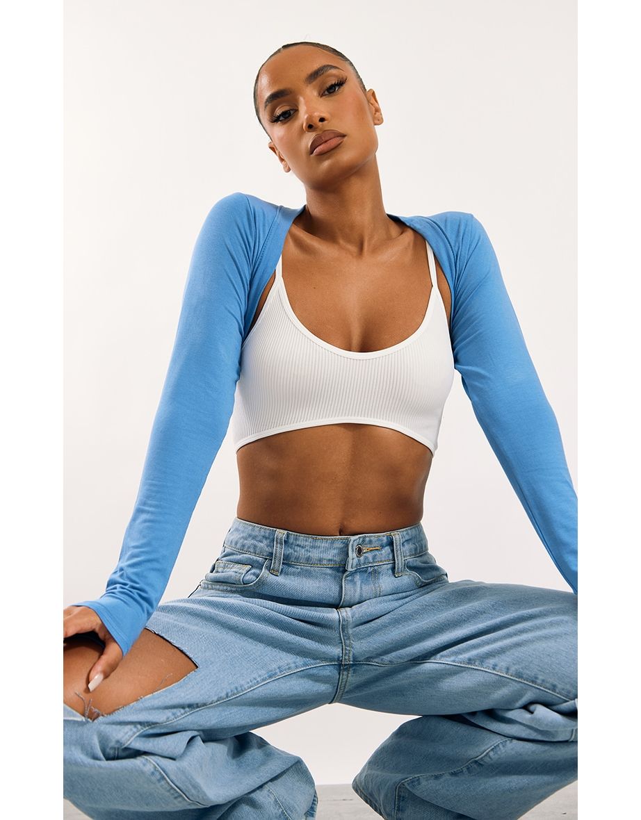 Steel Blue Jersey Long Sleeve Shrug