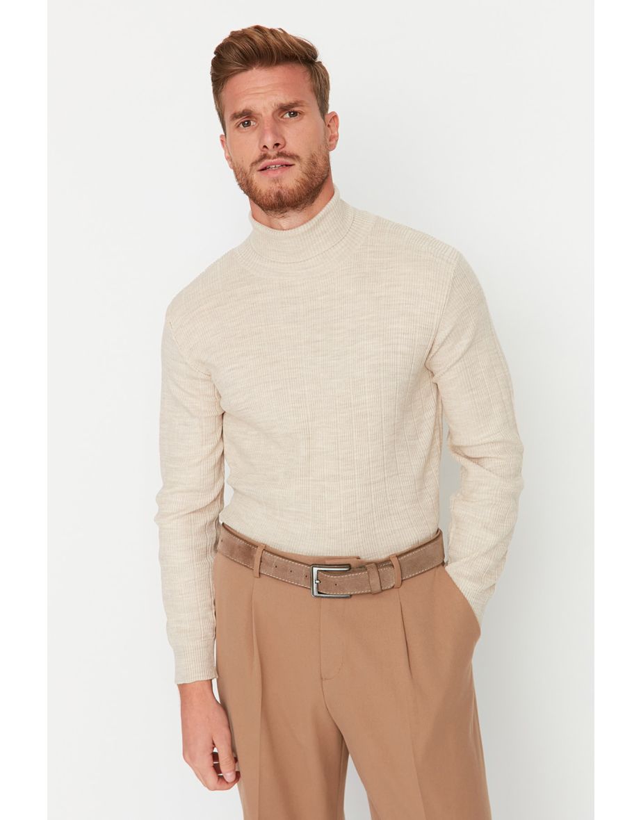 Beige Turtleneck Knitwear Sweater - 3