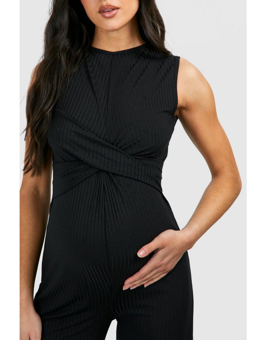 Maternity Rib Sleeveless Knot Detail Lounge Jumpsuit - black - 3