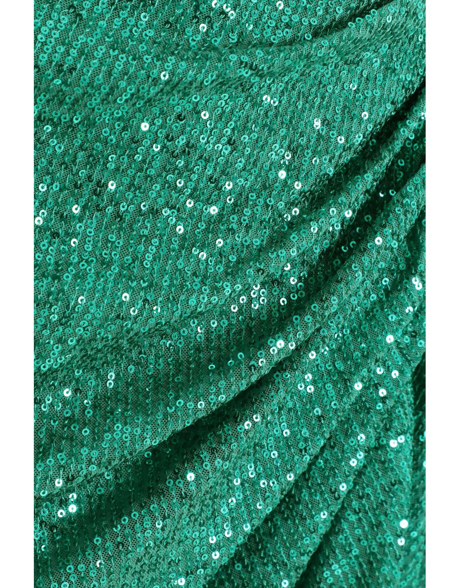 Curve Jade Green Sequin Ruched Midi Dress - 5