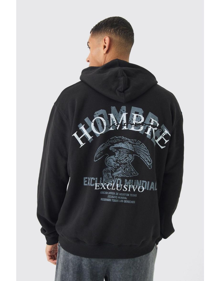 Oversized Hombre Eagle Printed Hoodie - black