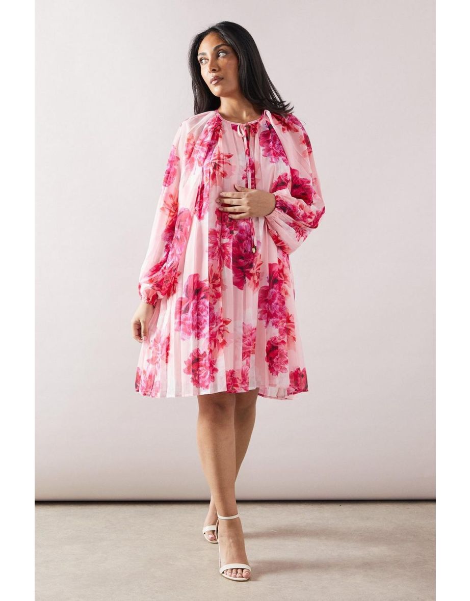 Petite Floral Pleated Swing Dress