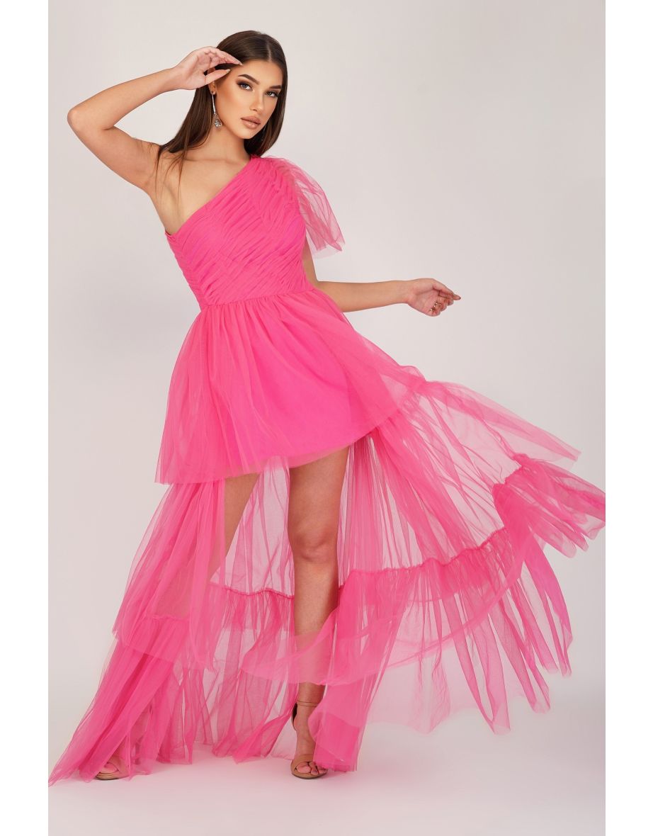 Rowena Bright Pink One Shoulder dress Tulle Gown