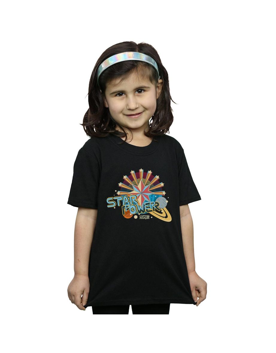 Shop Marvel Girls Captain Marvel Star Power Cotton T Shirt Black Online in Qatar VogaCloset