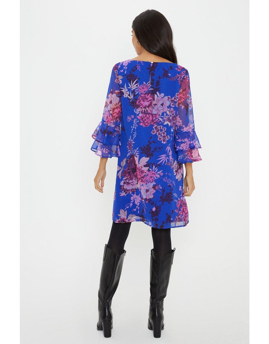 Flute Sleeve Shift Dress - 2