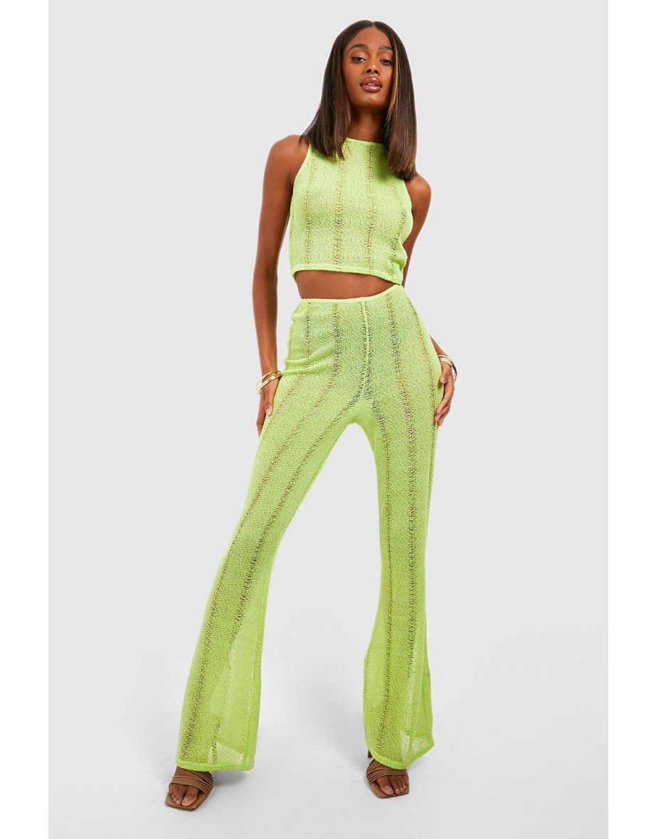 High-waist, flared trousers - Lime Green