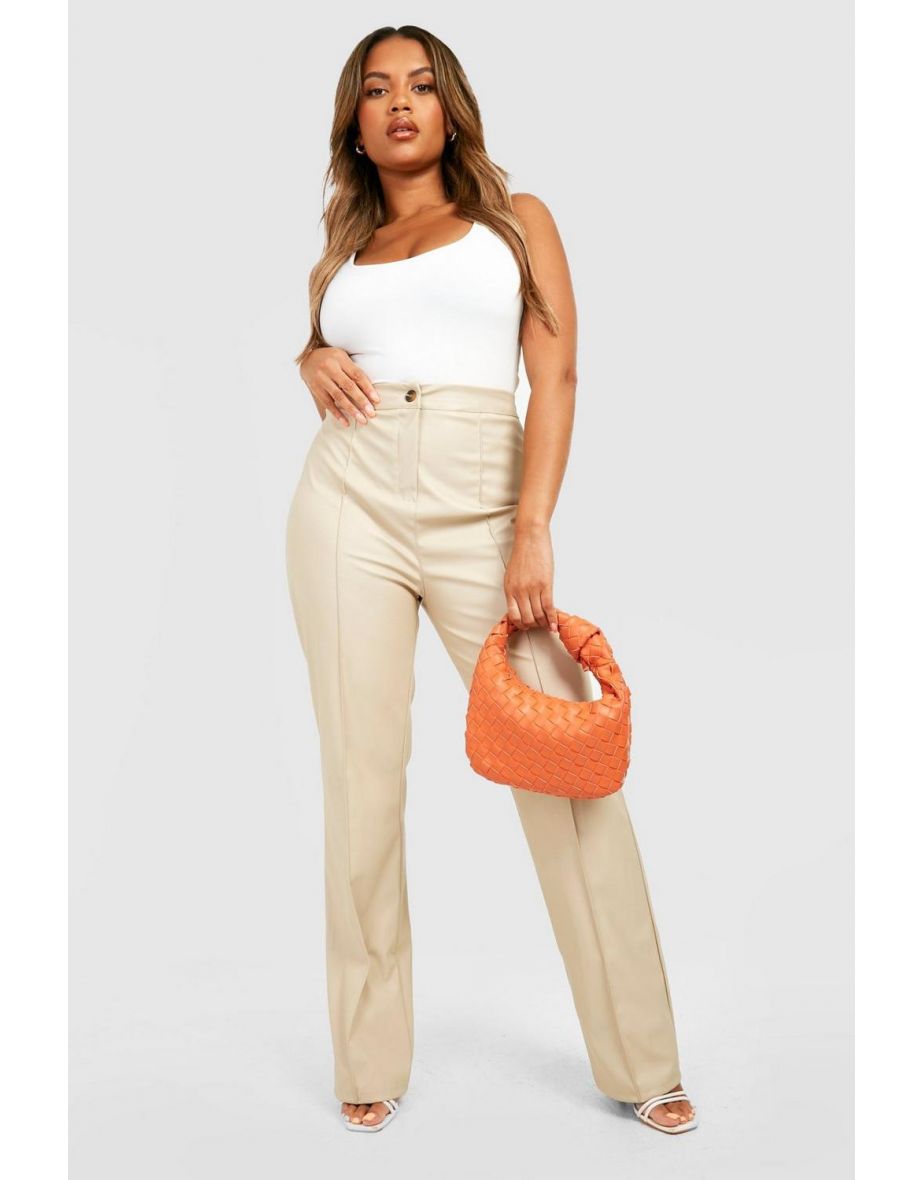 Plus Leather Look Seam Detail Trousers - sand