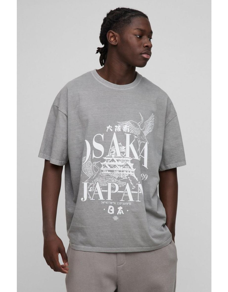 Oversized Osaka Japan Washed T-Shirt - charcoal