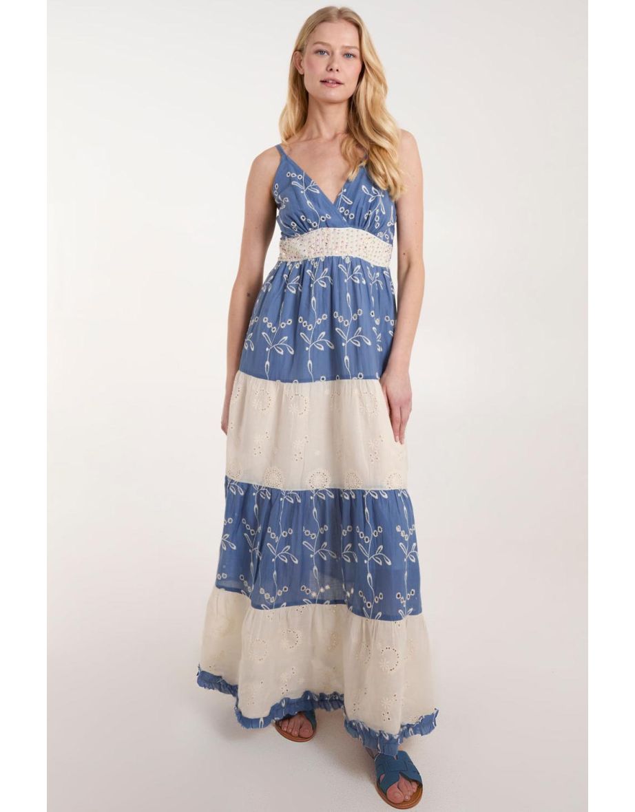 Embroidered Block Out Stripe Cami Dress