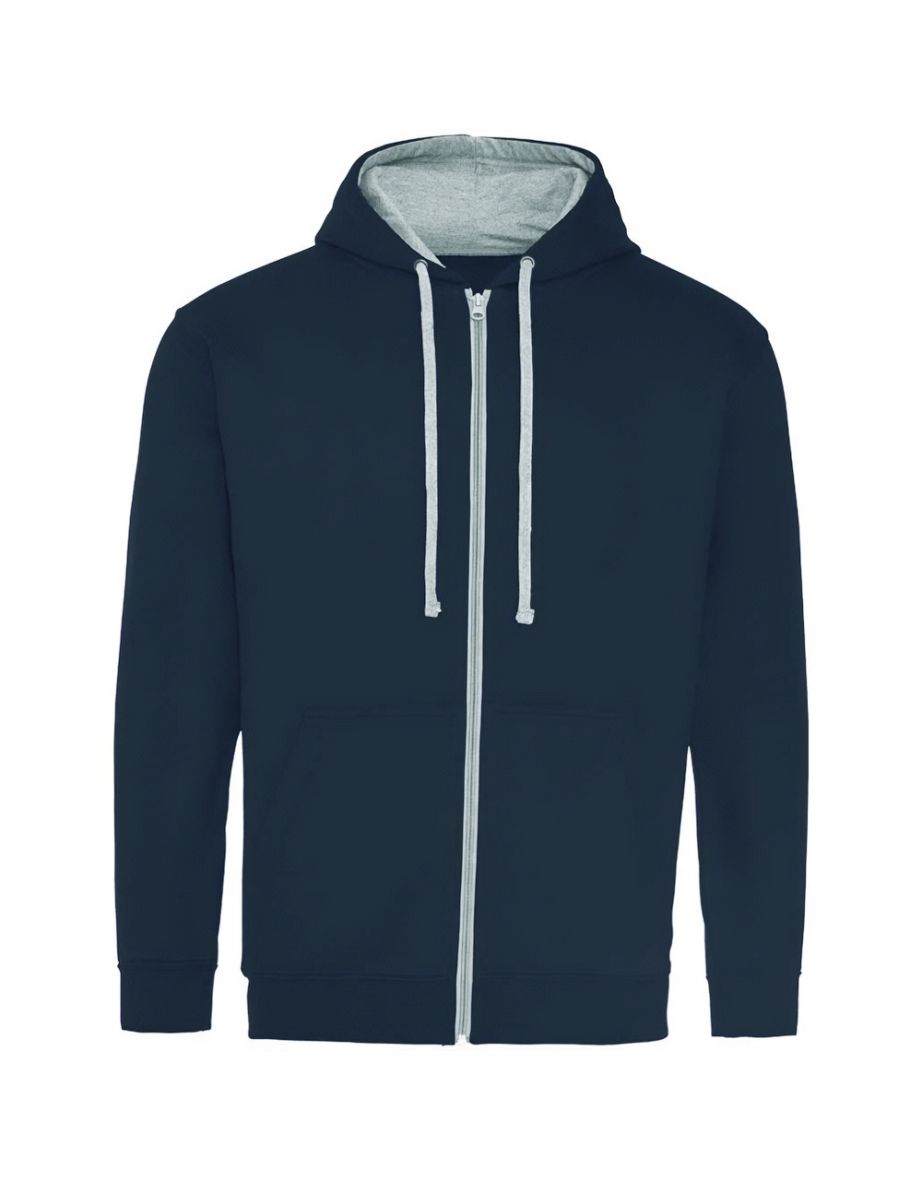Awdis Mens Varsity Heather Full Zip Hoodie - New French Navy/Heather Grey