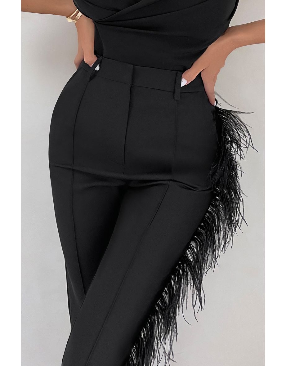 Count Me In | Black Tailored Feather Trim Trousers - 5
