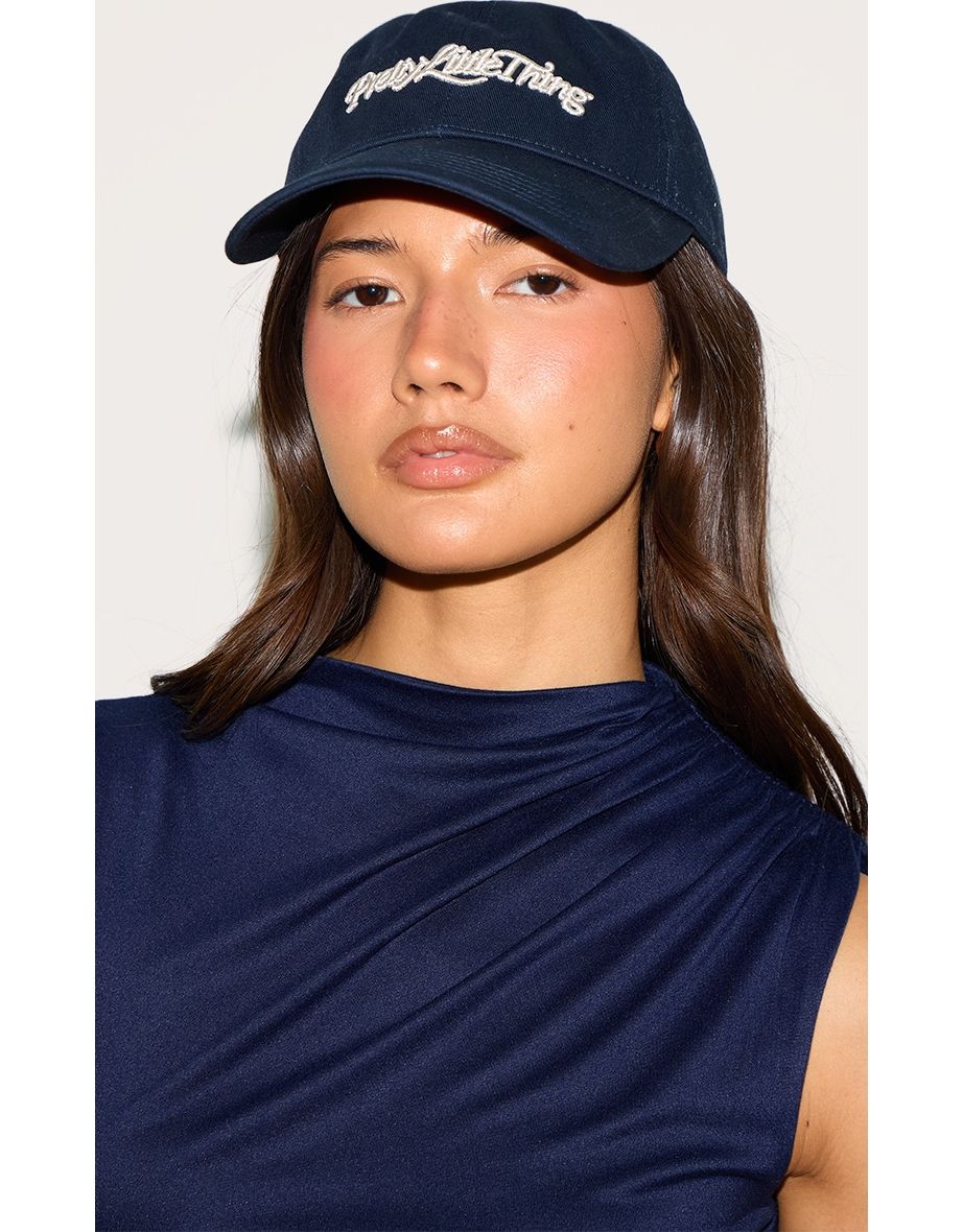 Pretty Little Thing Cream Embroidered Navy Cap