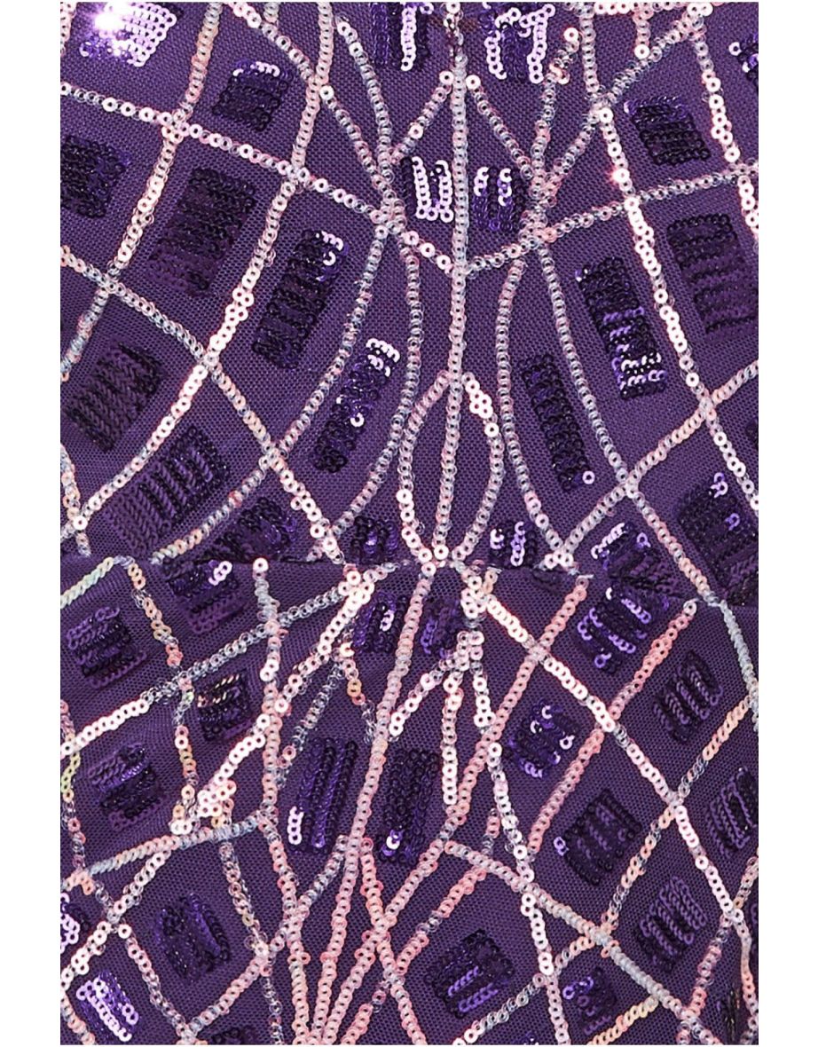 Goddiva Geo Sequin Long Sleeve Maxi Dress - Purple - 3