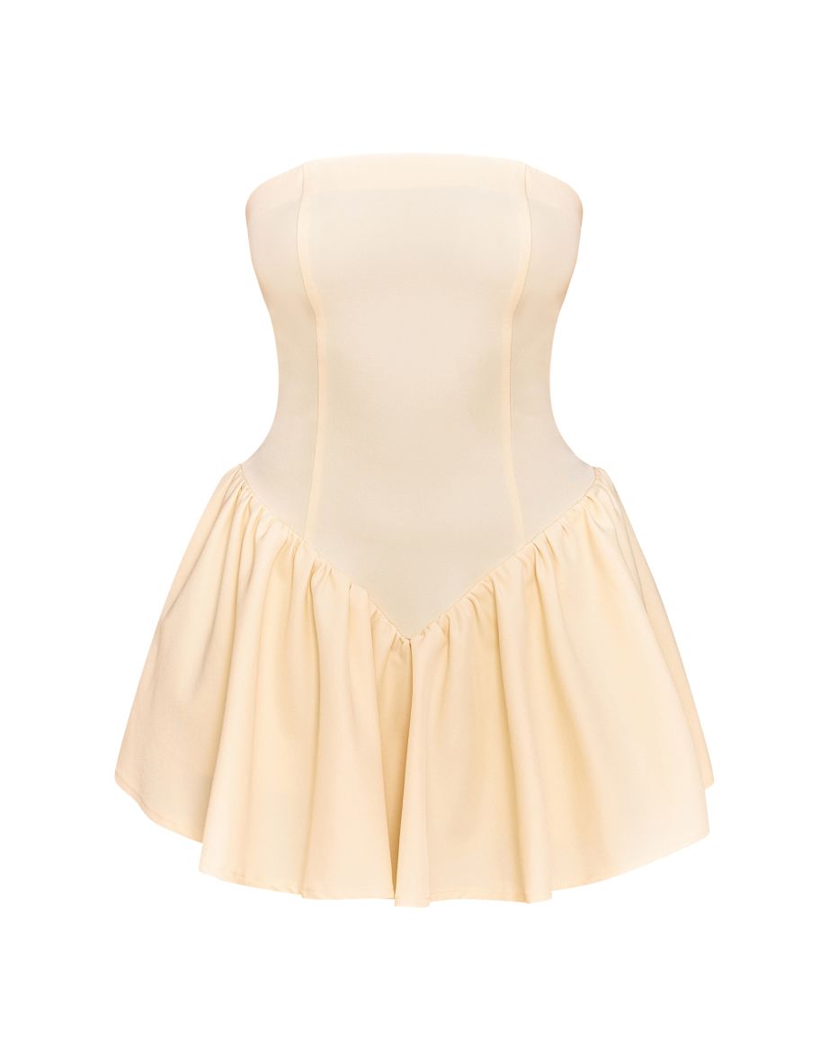 Butter Yellow Woven Bandeau Dropped Waist Playsuit - 4