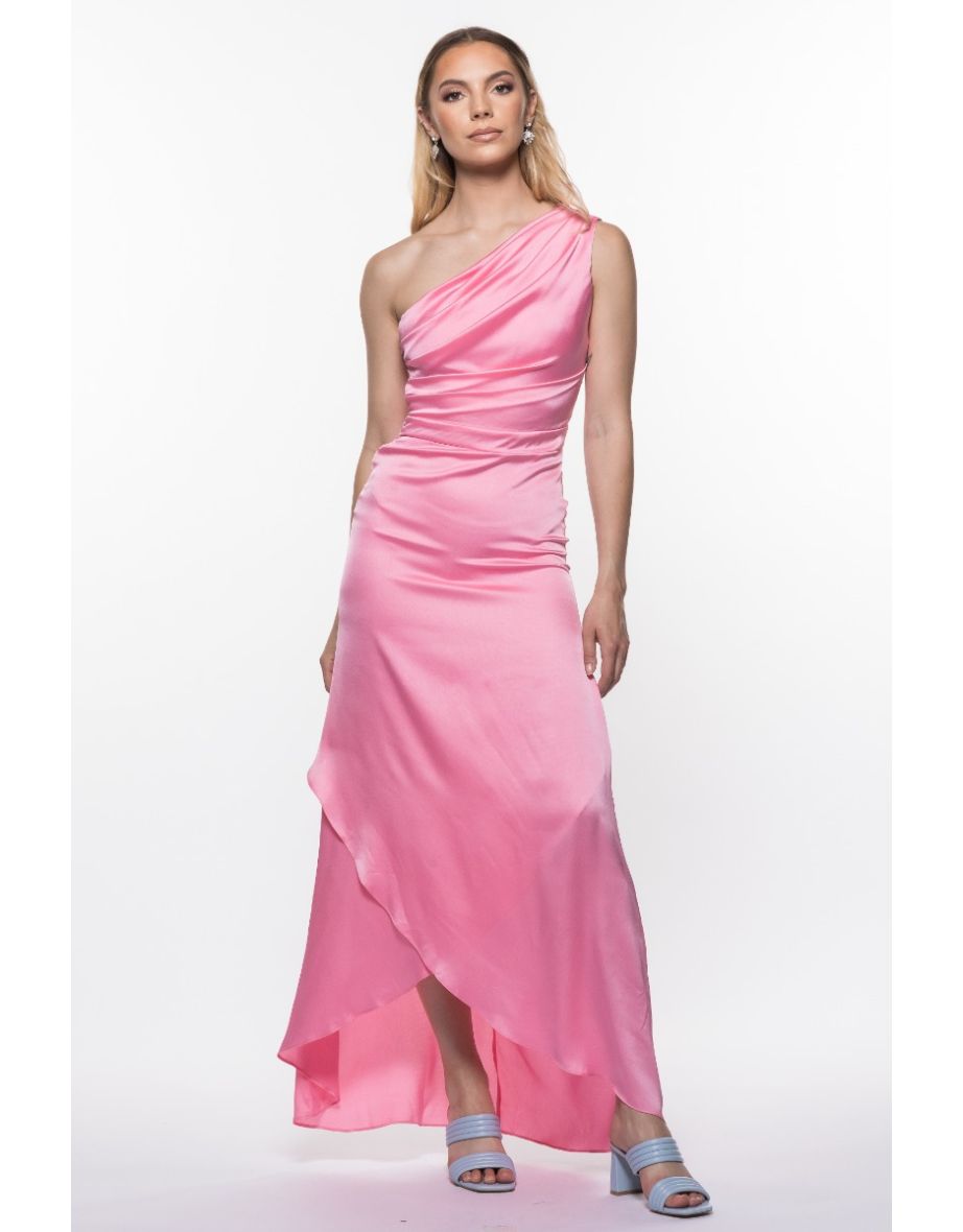 TFNC Delali One Shoulder Bubblegum Pink Maxi Dress