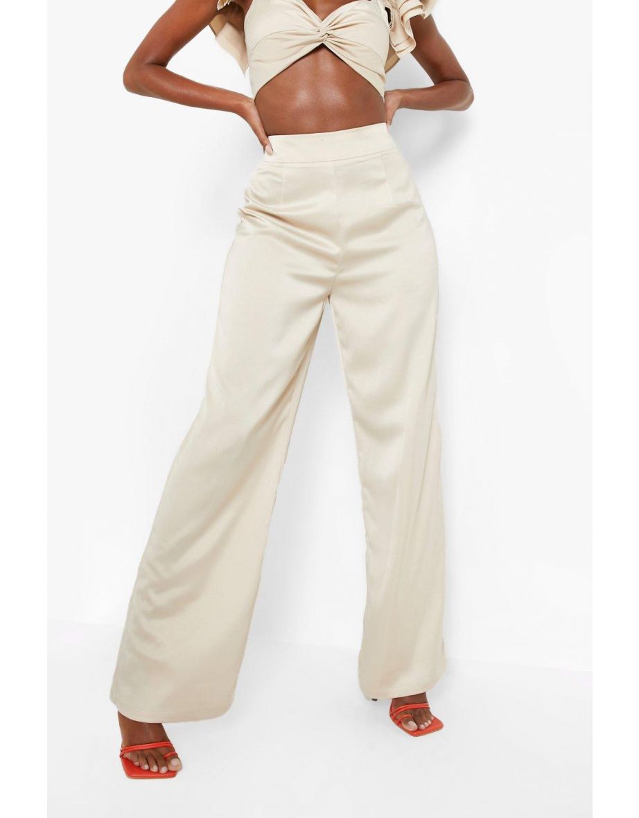 Occasion Matte Satin Wide Leg Trousers - champagne - 3