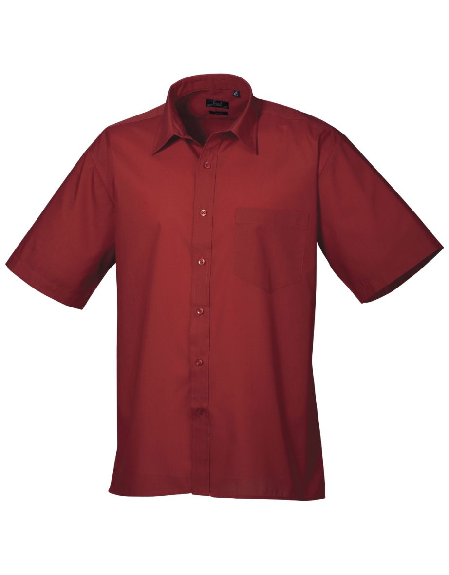 Shop Premier Mens Short Sleeve Formal Poplin Plain Work Shirt Burgundy Online in Oman VogaCloset