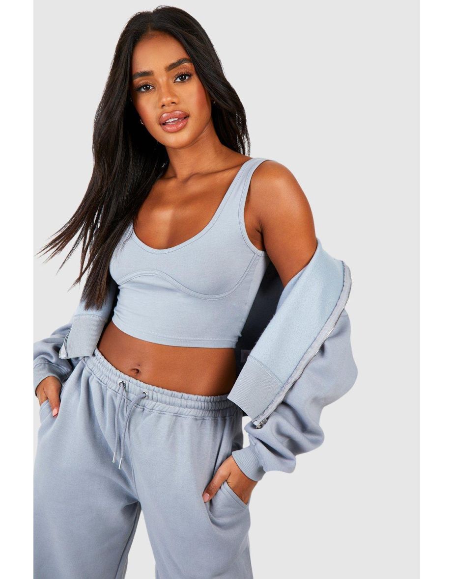 Seam Detail Crop Top 3 Piece Hooded Tracksuit - 3