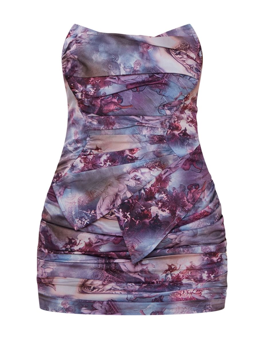 Multi Renaissance Print Asymmetric Pointed Hem Bodycon Dress - 4