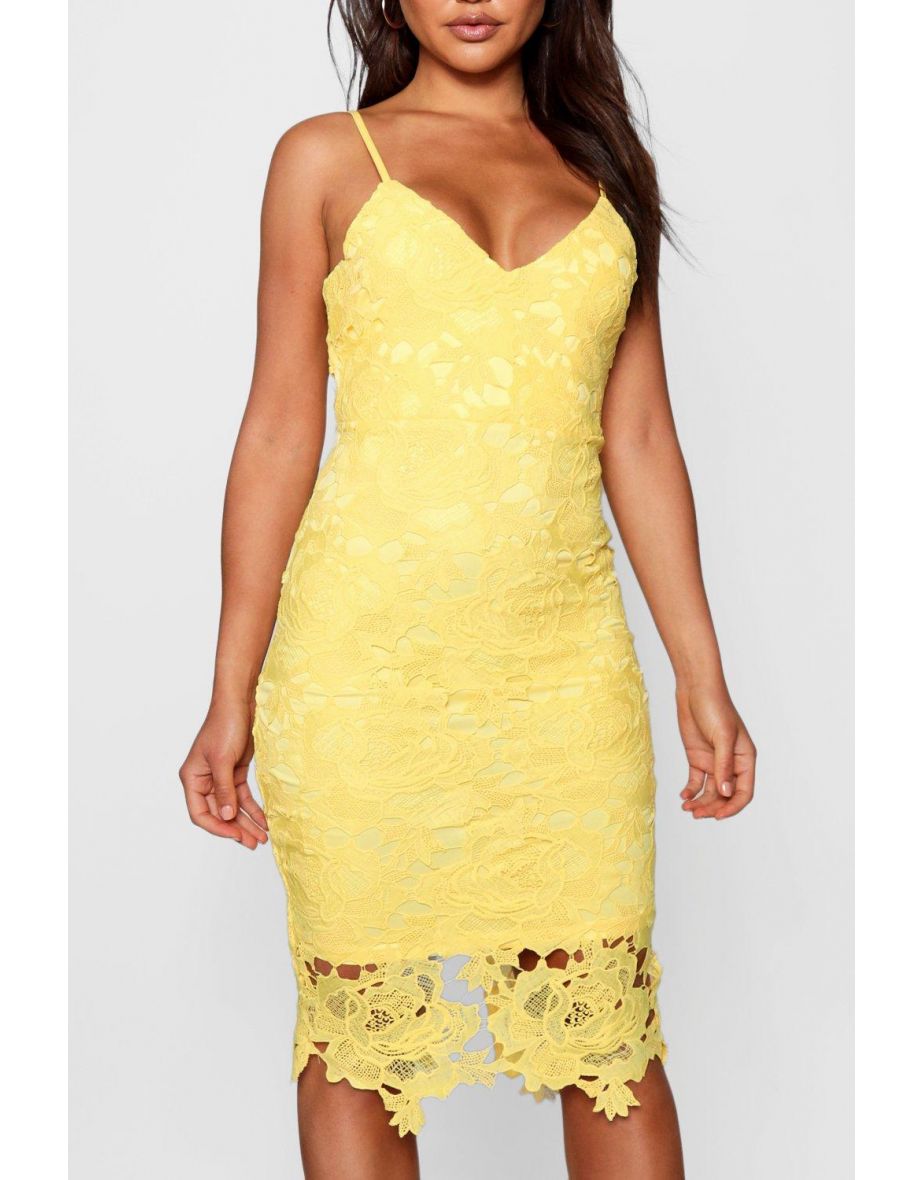 Boutique Crochet Lace Strappy Midi Dress - yellow - 3