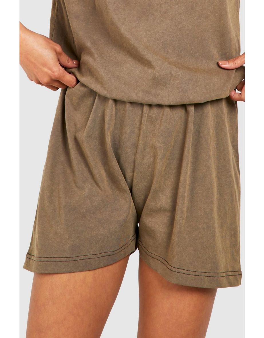 Acid Wash Tshirt Playsuit - chocolate - 3