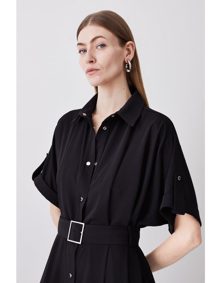 Soft Tailored Midi Short Sleeve Shirt Dress - 2